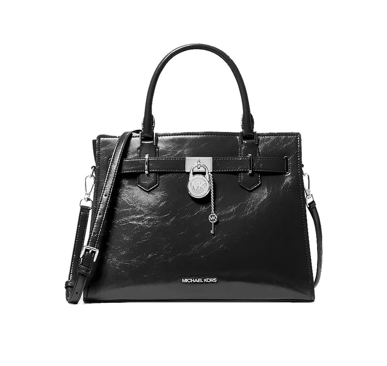 Michael Kors Women's Landon Medium Satchel Bag Black/Silver