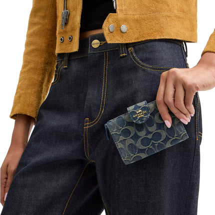 Coach Women's Medium Corner Zip Wallet In Signature Regenerative Cotton Denim Gold/Denim