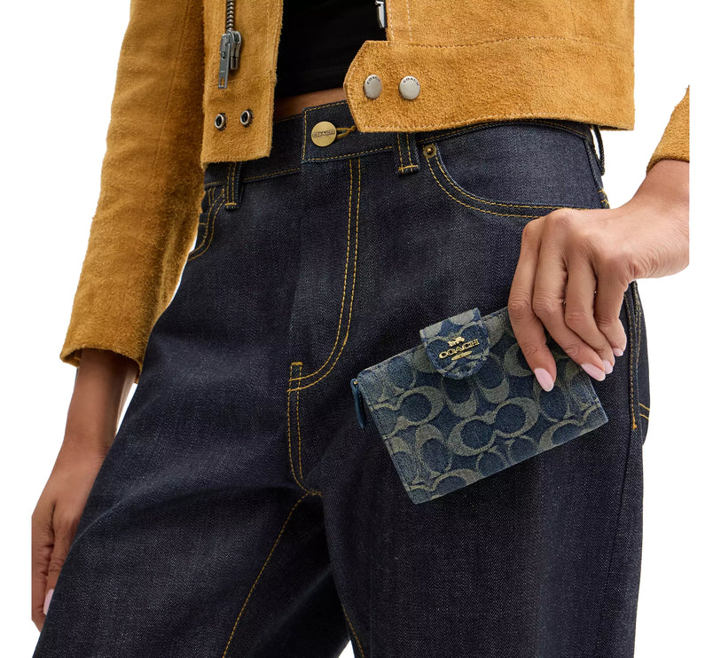Coach Women's Medium Corner Zip Wallet In Signature Regenerative Cotton Denim Gold/Denim