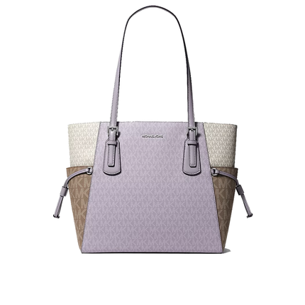 Michael Kors Women's Voyager Large Color-Block Signature Logo Tote Bag Lilac