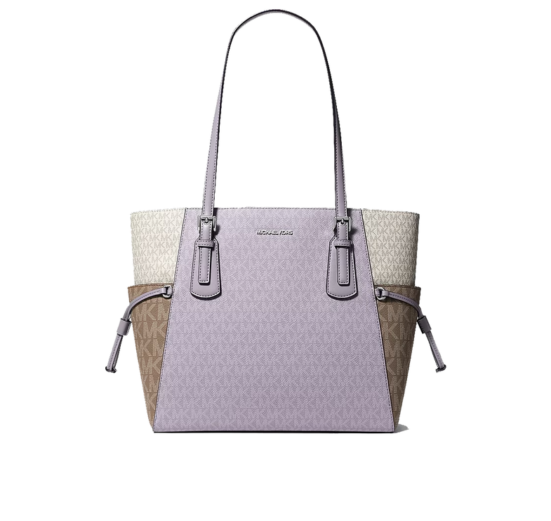 Michael Kors Women's Voyager Large Color-Block Signature Logo Tote Bag Lilac