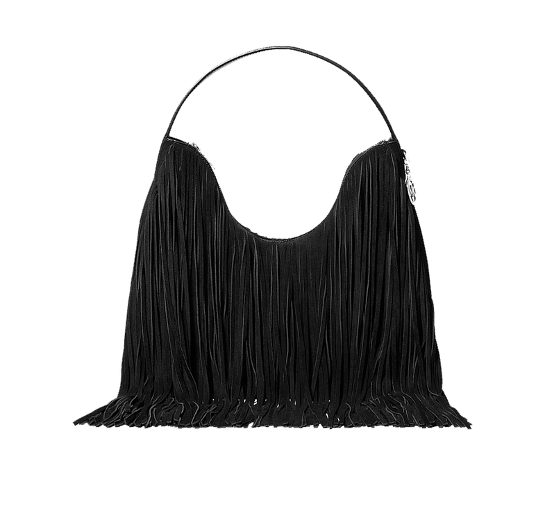 Michael Kors Women's Nayla Medium Frayed Suede Hobo Shoulder Bag Black/Silver
