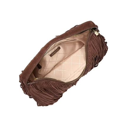 Michael Kors Women's Nayla Medium Fringed Suede Hobo Shoulder Bag Nutmeg