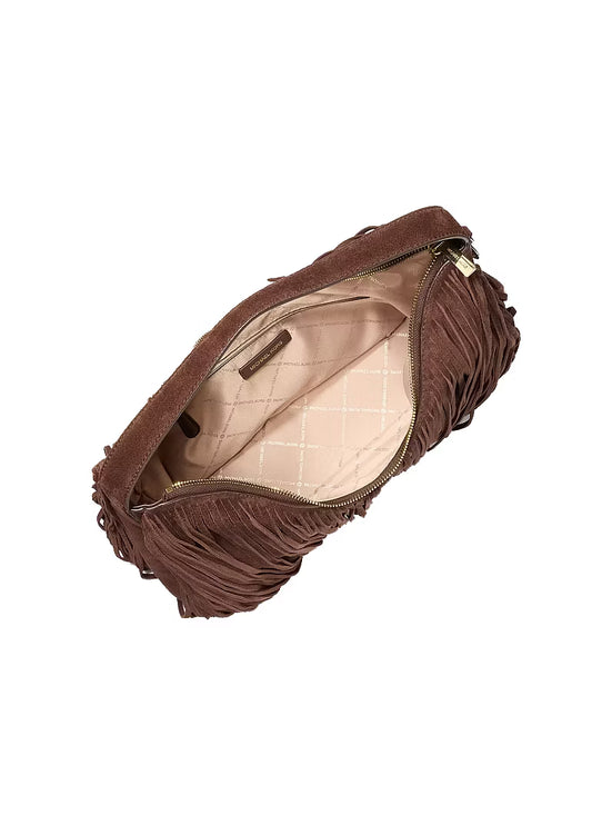 Michael Kors Women's Nayla Medium Fringed Suede Hobo Shoulder Bag Nutmeg