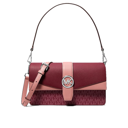 Michael Kors Women's Greenwich Medium Signature Logo Convertible Shoulder Bag Maroon