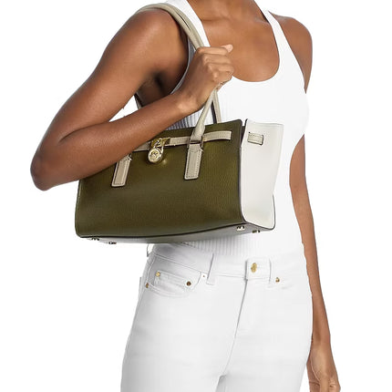 Michael Kors Women's Hamilton Small Color-Blocked Leather Satchel Bag Loden Multi