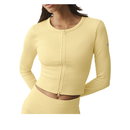 alo Women's Seamless Ribbed Favorite Jacket Warm Butter