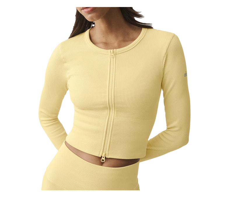 alo Women's Seamless Ribbed Favorite Jacket Warm Butter