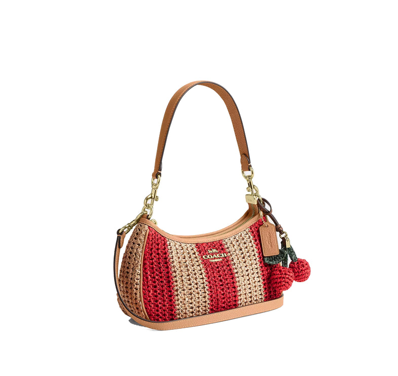 Coach Women's Teri Shoulder Bag With Stripes And Charm Gold/Red/Tan