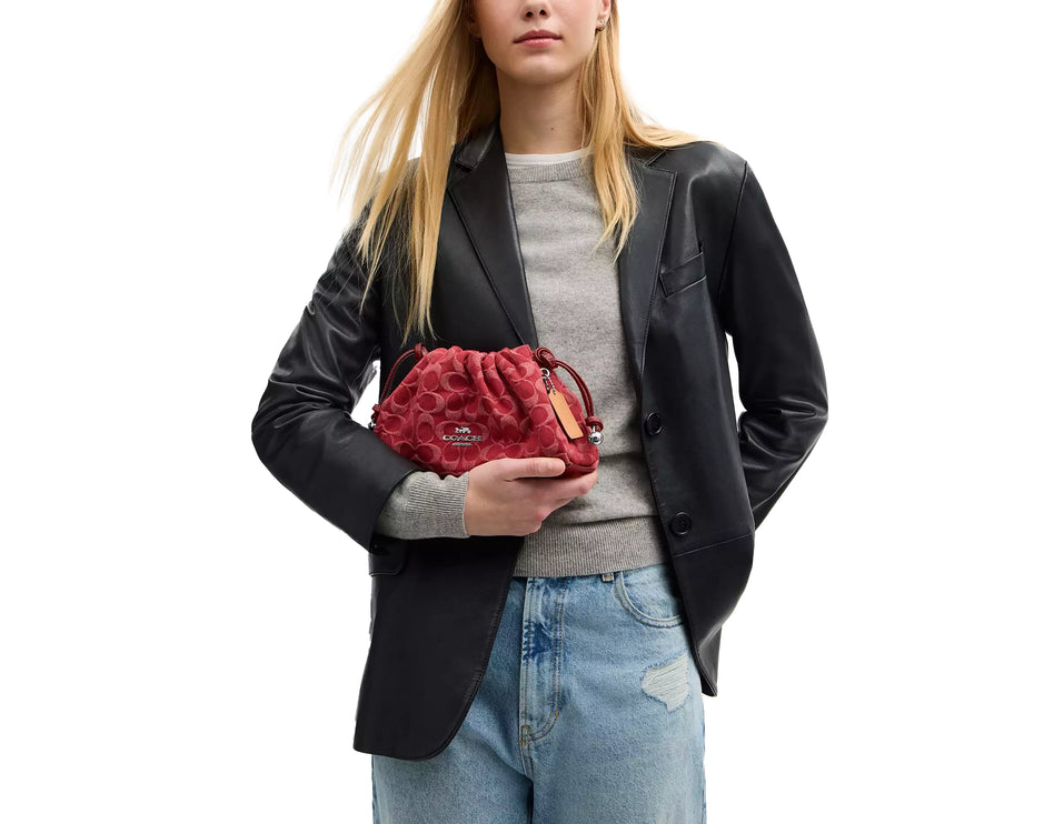 Coach Women's Faye Shoulder Bag In Signature Denim Silver/True Red