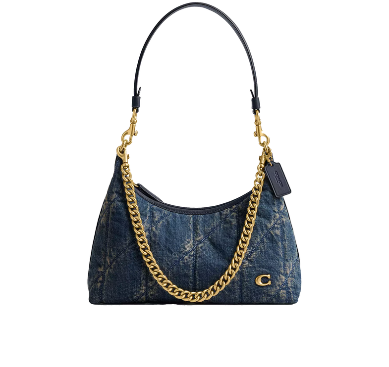 Coach Women's Juliet Shoulder Bag 25 In Regenerative Cotton Denim With Quilting Brass/Dark Indigo