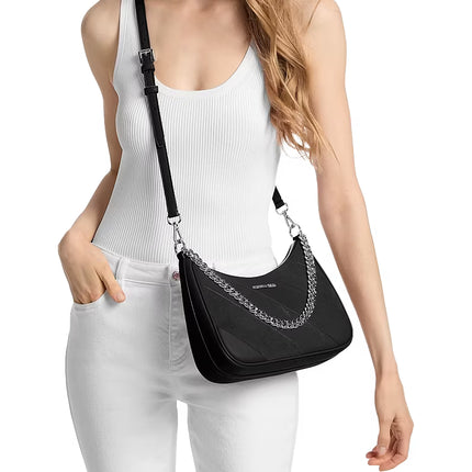 Michael Kors Women's Jet Set Travel Large Convertible Pochette Bag Black/Silver