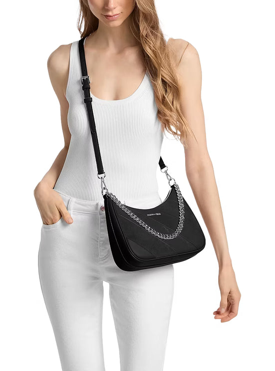 Michael Kors Women's Jet Set Travel Large Convertible Pochette Bag Black/Silver