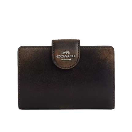Coach Women's Medium Corner Zip Wallet In Loved Leather Silver/Black Brown