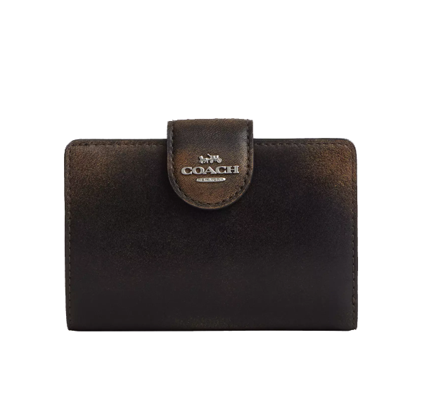 Coach Women's Medium Corner Zip Wallet In Loved Leather Silver/Black Brown