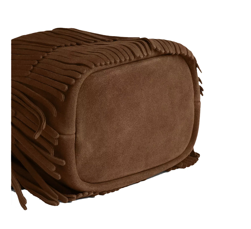 Coach Women's Faye Mini Drawstring Bag With Fringe Suede/Gold/Cedar