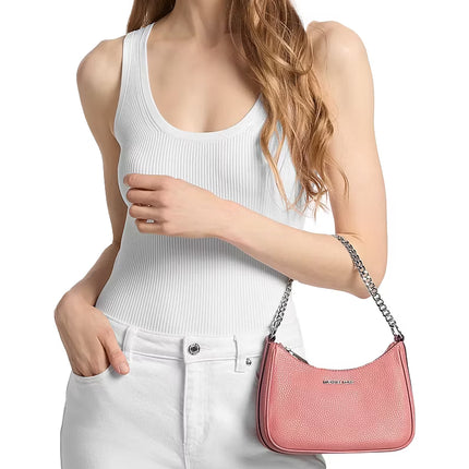 Michael Kors Women's Jet Set Travel Small Pebbled Leather Convertible Crossbody Bag Sunset Rose/Silver