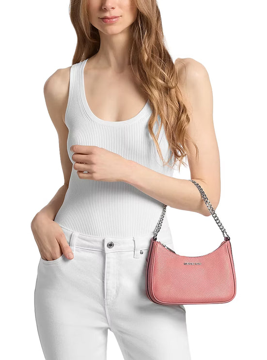 Michael Kors Women's Jet Set Travel Small Pebbled Leather Convertible Crossbody Bag Sunset Rose/Silver