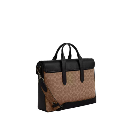 Coach Unisex Sullivan Portfolio Brief In Signature Canvas Gunmetal/Tan/Black