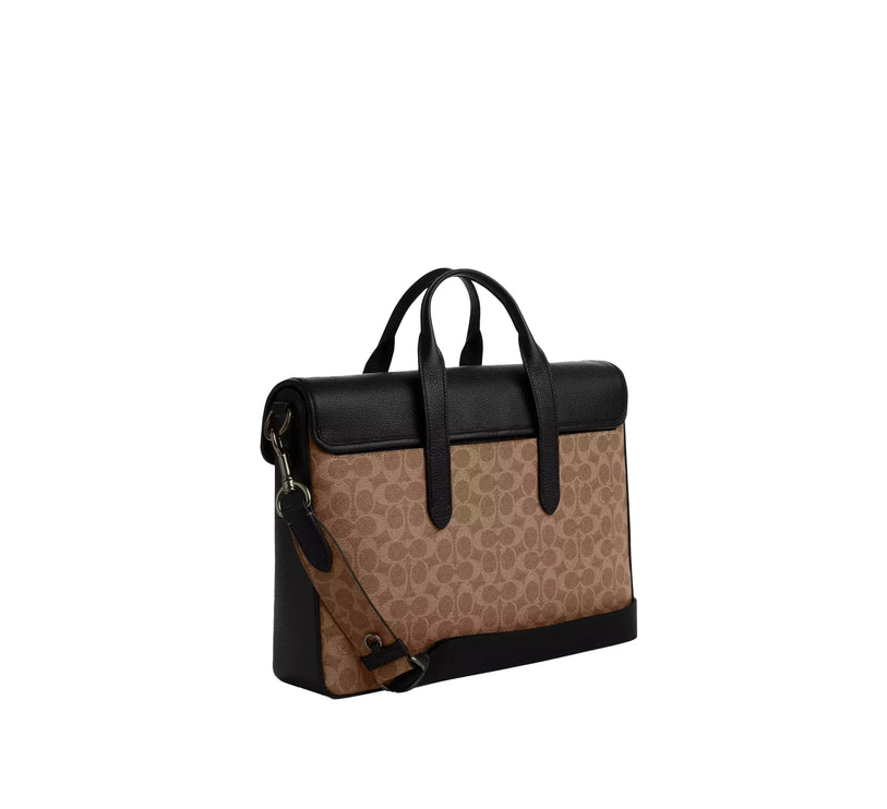 Coach Unisex Sullivan Portfolio Brief In Signature Canvas Gunmetal/Tan/Black