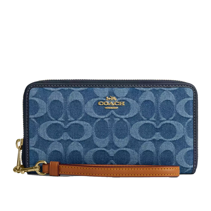 Coach Women's Long Zip Around Wallet In Signature Denim Gold/Indigo