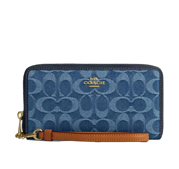 Coach Women's Long Zip Around Wallet In Signature Denim Gold/Indigo
