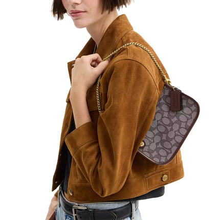 Coach Women's Swinger Bag 20 With Chain In Signature Jacquard Brass/Oak Maple