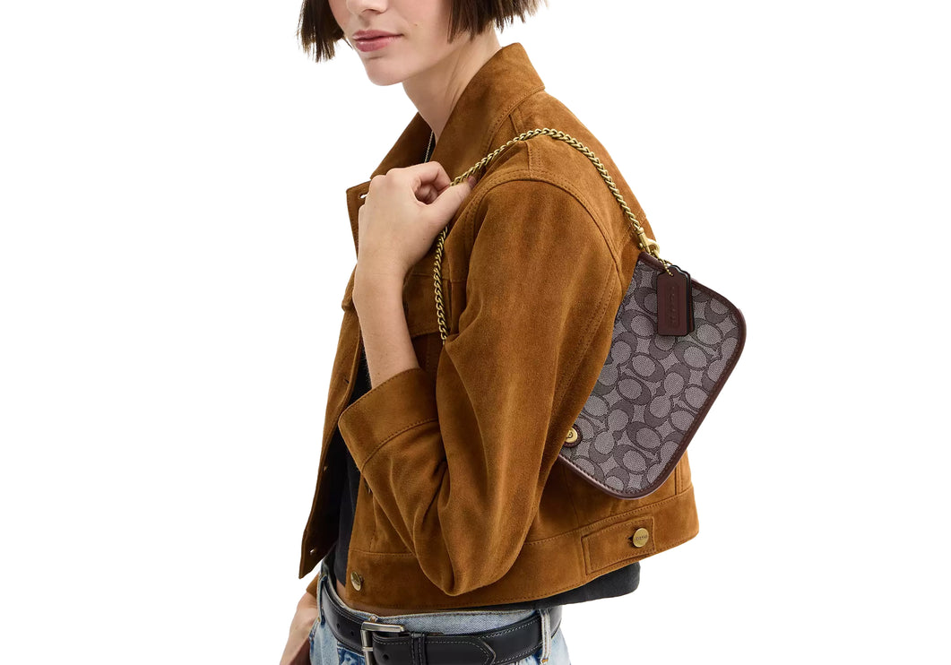 Coach Women's Swinger Bag 20 With Chain In Signature Jacquard Brass/Oak Maple