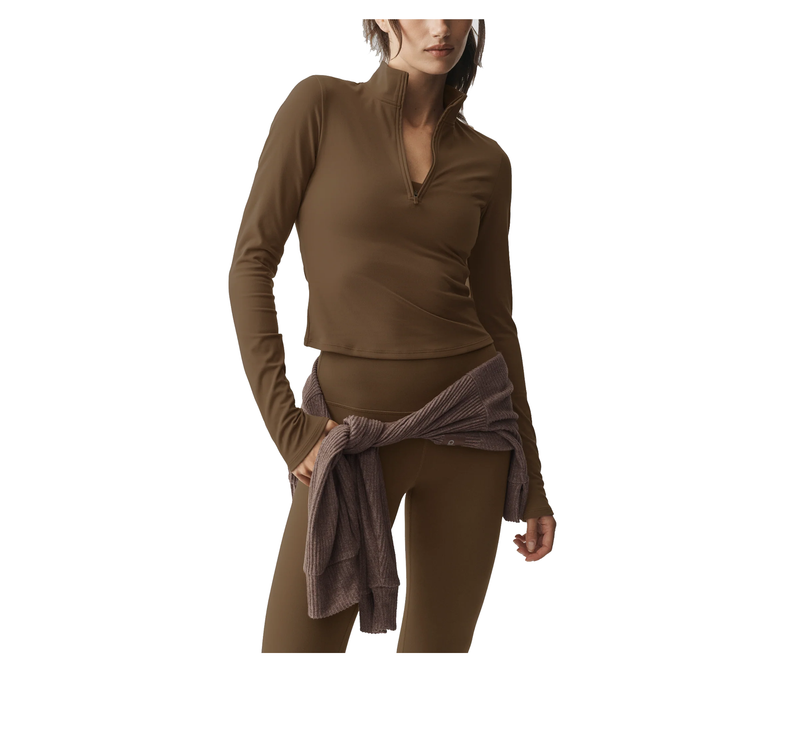 alo Women's ALO Softsculpt Precision 1/4 Zip Long Sleeve Java Brown