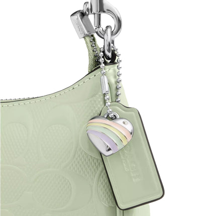 Coach Women's Teri Mini Crossbody Bag In Signature Leather With Heart Charm Silver/Green