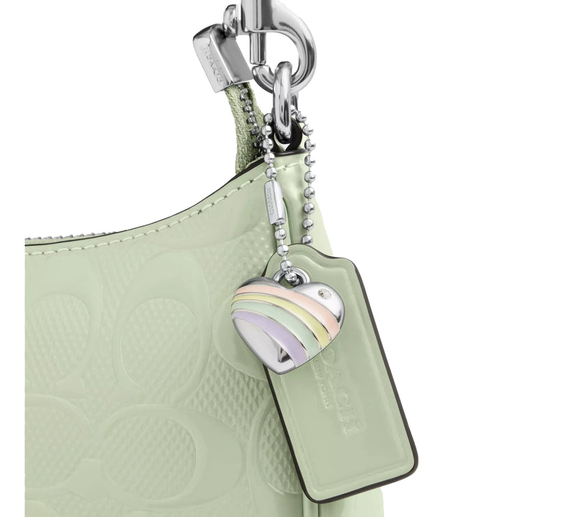 Coach Women's Teri Mini Crossbody Bag In Signature Leather With Heart Charm Silver/Green
