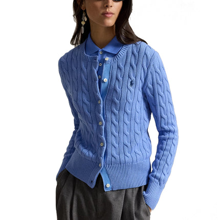 Polo Ralph Lauren Women's Cable-Knit Cotton Crewneck Cardigan New Litchfield Blue