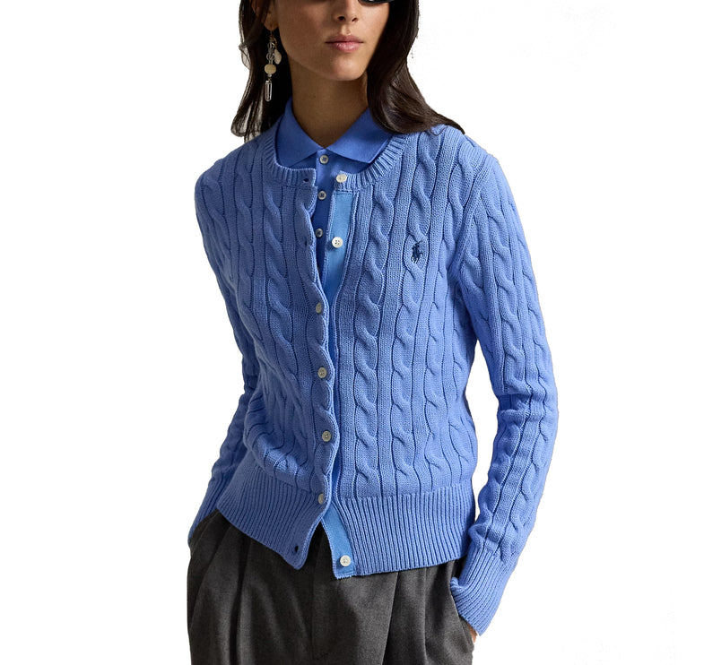 Polo Ralph Lauren Women's Cable-Knit Cotton Crewneck Cardigan New Litchfield Blue