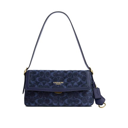 Coach Women's Etta Small Flap Shoulder Bag In Signature Chenille Gold/Navy