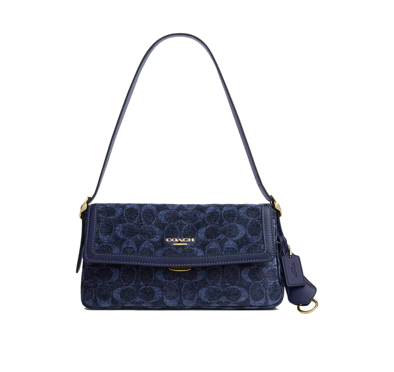 Coach Women's Etta Small Flap Shoulder Bag In Signature Chenille Gold/Navy