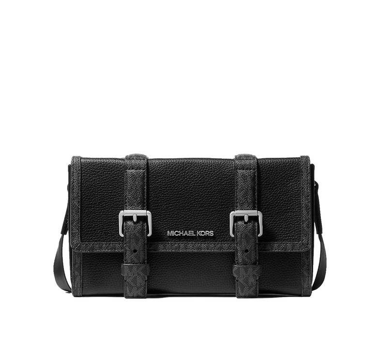 Michael Kors Men's Cooper Pebbled Leather and Signature Logo Trunk Crossbody Bag Black