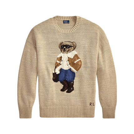 Polo Ralph Lauren Women's Winter Polo Bear Crewneck Sweater Tan Multi