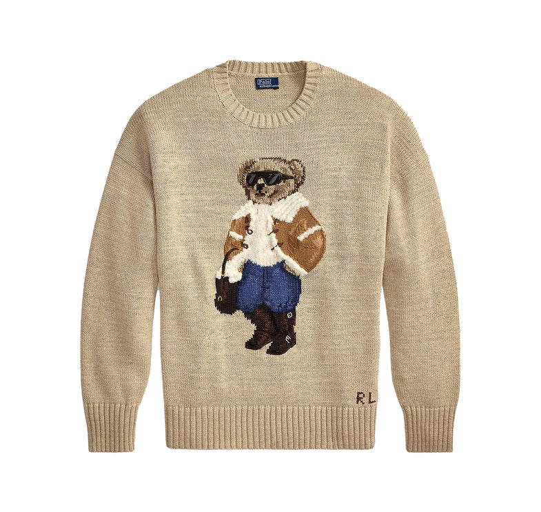Polo Ralph Lauren Women's Winter Polo Bear Crewneck Sweater Tan Multi
