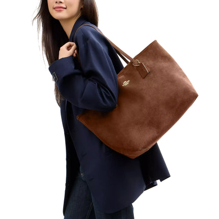 Coach Women's City Tote Bag Suede/Gold/Warm Brown