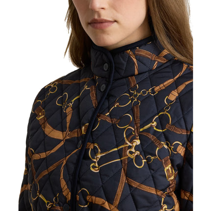 Polo Ralph Lauren Women's Belting-Print Quilted Mockneck Jacket Dark Navy
