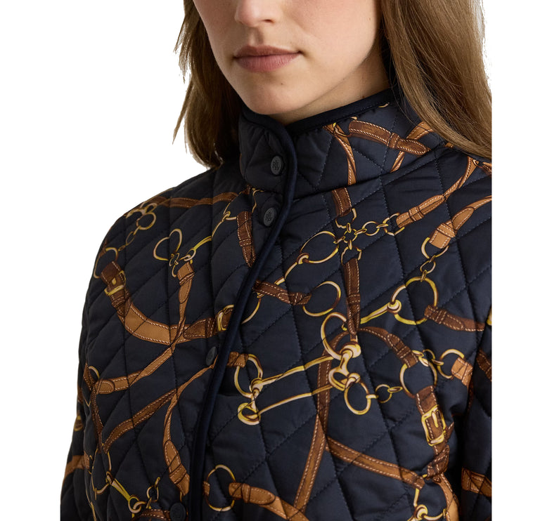 Polo Ralph Lauren Women's Belting-Print Quilted Mockneck Jacket Dark Navy