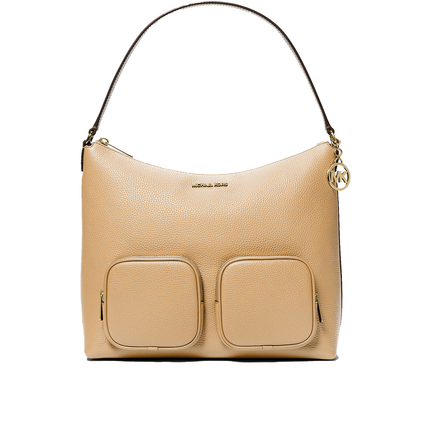 Michael Kors Women's Merritt Large Pebbled Leather Cargo Shoulder Bag Camel/Gold