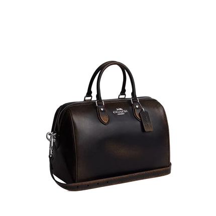 Coach Women's Rowan Large Satchel Bag In Loved Leather Silver/Black Brown