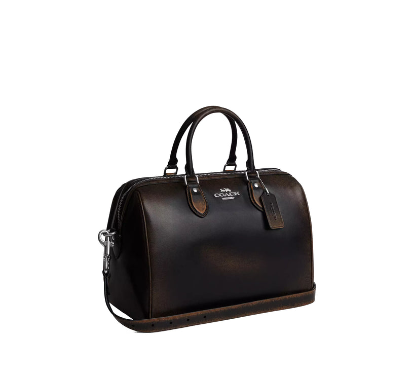Coach Women's Rowan Large Satchel Bag In Loved Leather Silver/Black Brown