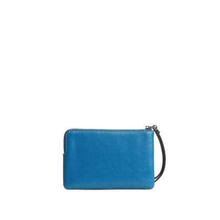 Coach Women's Corner Zip Wristlet Silver/Blue Jay