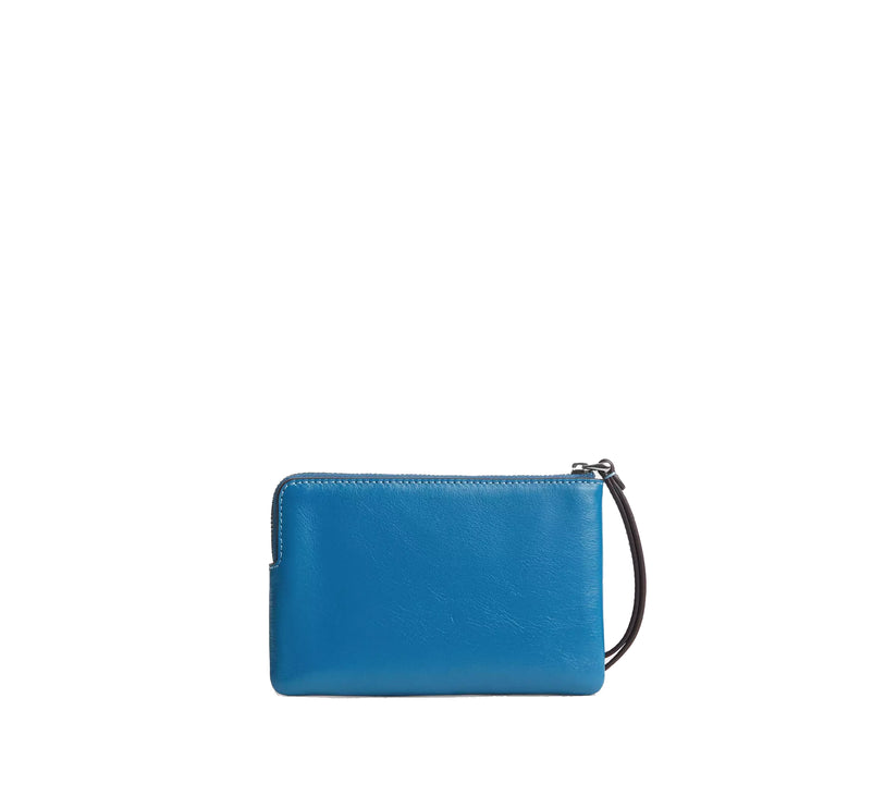 Coach Women's Corner Zip Wristlet Silver/Blue Jay