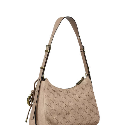 Michael Kors Women's Nolita Medium Whipstitched Logo Leather Shoulder Bag Khaiki/Gold