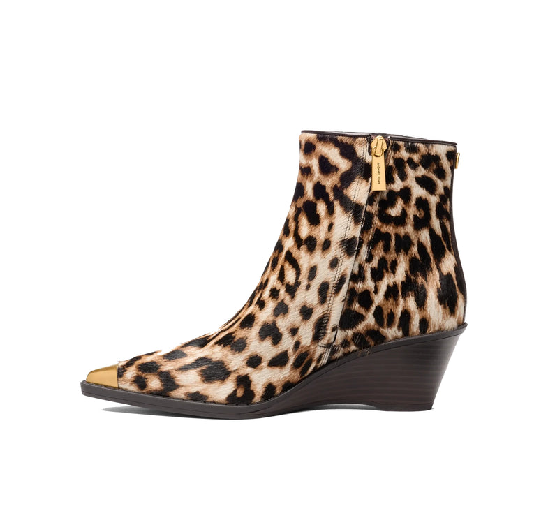 Michael Kors Women's Austin Leopard Print Calf Hair Wedge Boot Dark Camel Multi