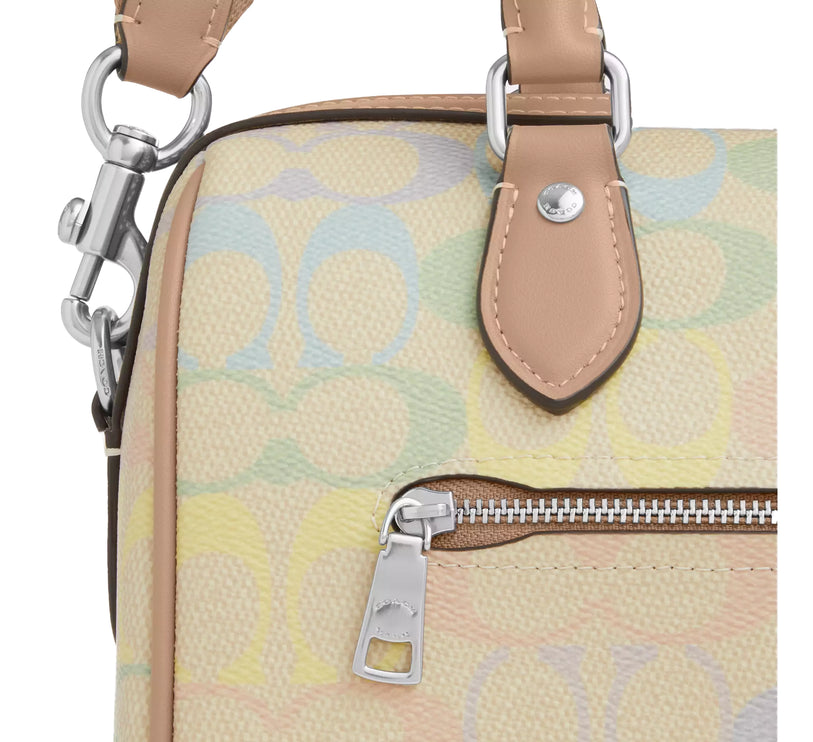 Coach Women's Rowan Satchel Bag In Rainbow Signature Canvas Silver/Sand Multi