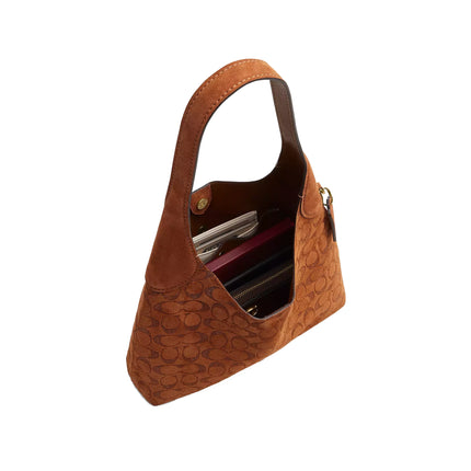 Coach Women's Brooklyn Shoulder Bag 28 In Signature Suede Brass/Tobacco
